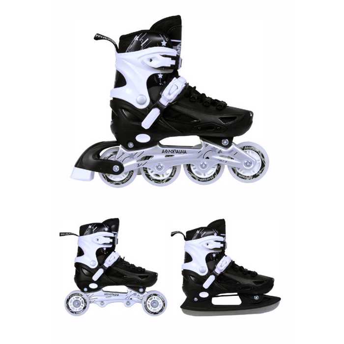 3K Adjustable Kids Inline/Roller Skates/Ice Skates 3 in 1 - Black 3K Afxomeioumena Patinia/Roller Skates/Pagpedila 3 se 1 - Mavro