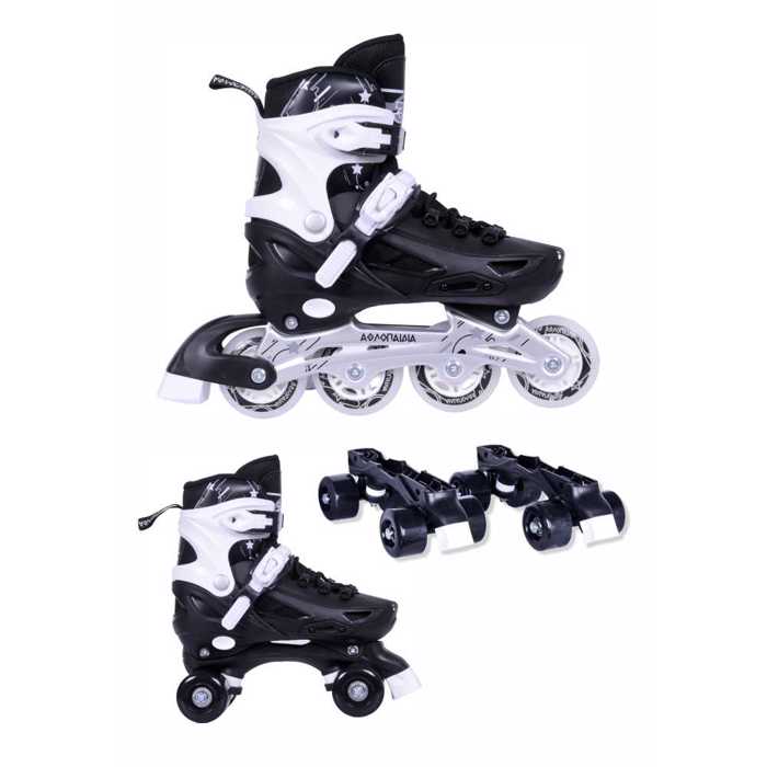 ATHLOPAIDIA 10306 Adjustable Kids Inline/Roller Skates 2 in 1 - Black AThLOPAIDIA 10306 Afxomeioumena Patinia/Roller Skates 2 se 1 - Mavro