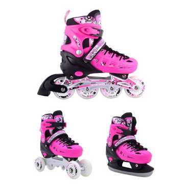 3K Αυξομειούμενα Πατίνια/Roller Skates/Παγοπέδιλα 3 σε 1 - Ροζ