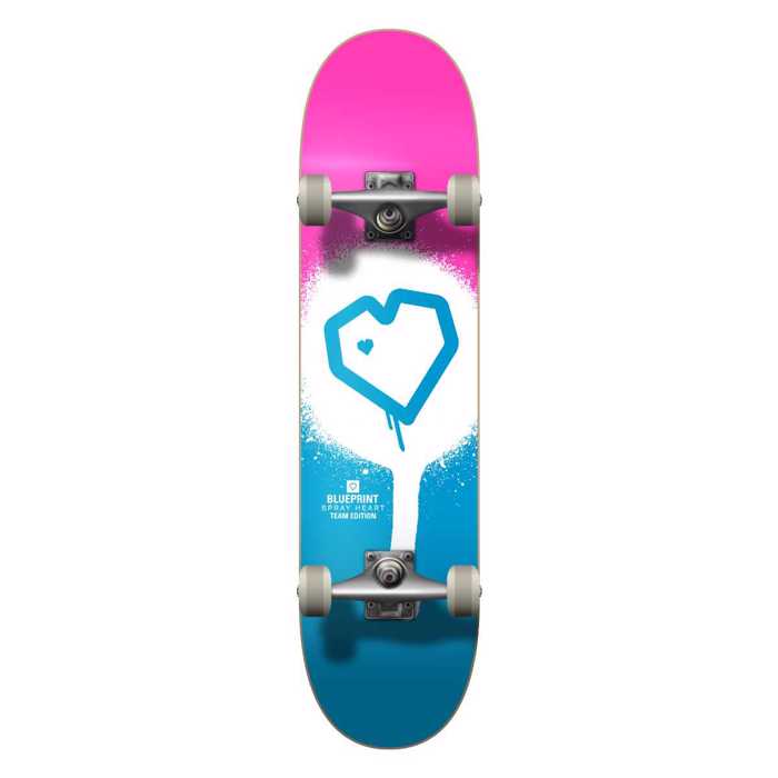 BLUEPRINT Spray Heart Complete Skateboard 7.75'' - Ble/Roz