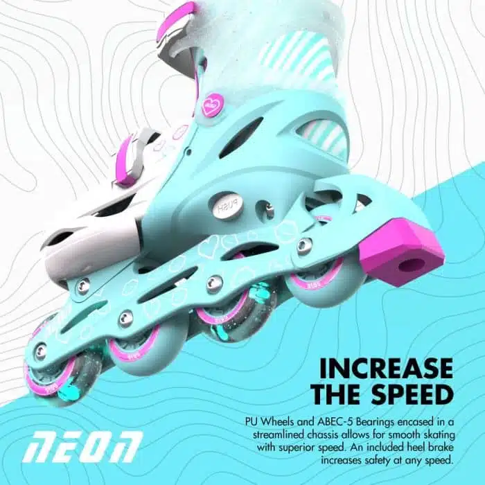 YVOLUTION Neon Combo 2 in 1 Adjustable Skates #30-33 - Teal/Pink - Image 6