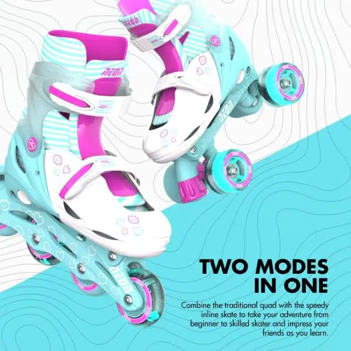 YVOLUTION Neon Combo 2 in 1 Adjustable Skates #30-33 - Teal/Pink - Image 9