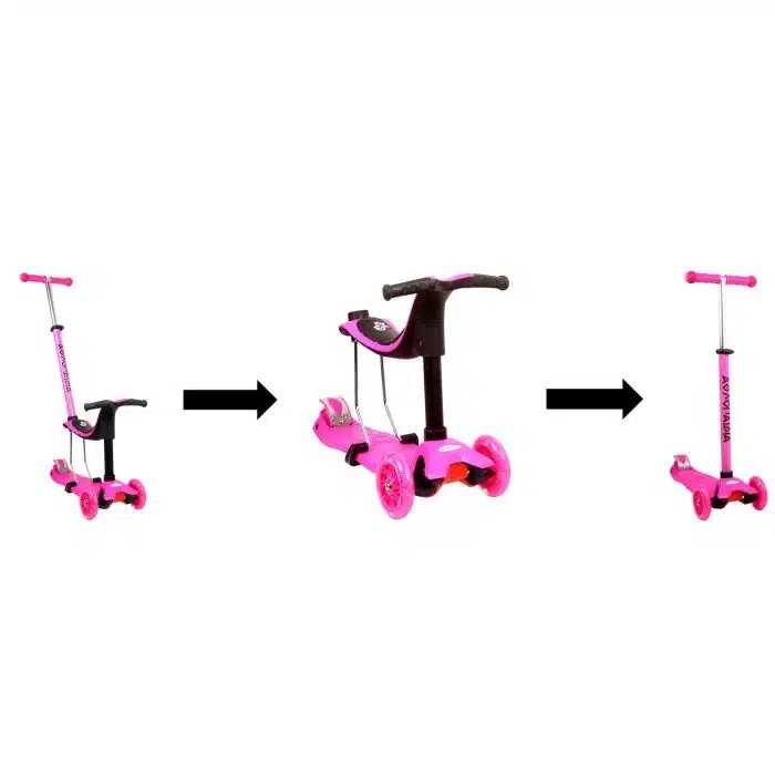 ATHLOPAIDIA Three Wheels 3 in 1 Scooter - Fuchsia - Image 4