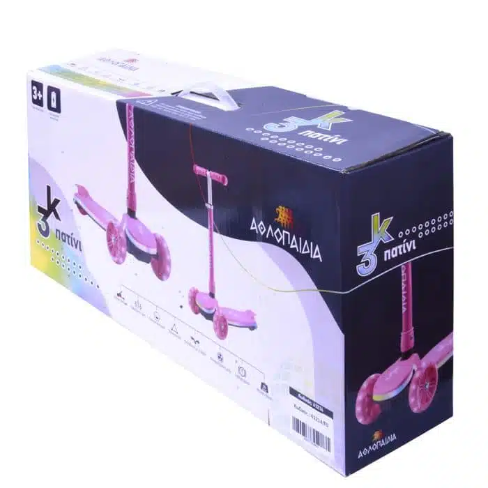3K 3τροχο Πατίνι (Scooter) αναδιπλούμενο με φωτιζόμενη βάση και ροδάκια - Φούξια.