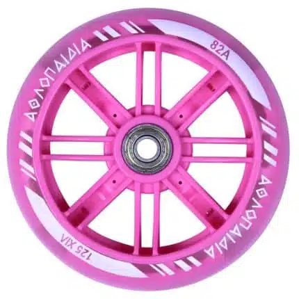 athlopaidia ροδάκι 125mm φωτιζόμενο εμπρόσθιο με ρουλεμάν για πατίνι 61214 ροζ.